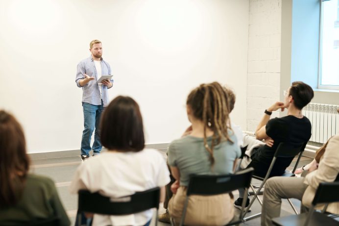 Speaker presenting to room